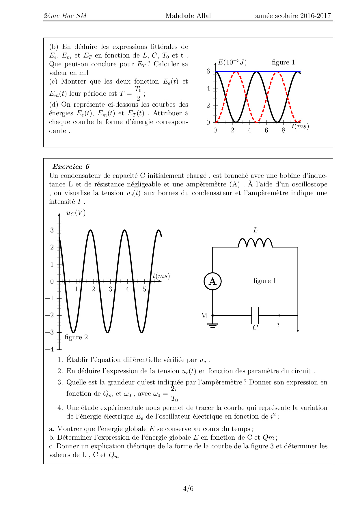 Les Oscillations Libres D'un Circuit RLC - Exercices Non Corrigés 1 ...