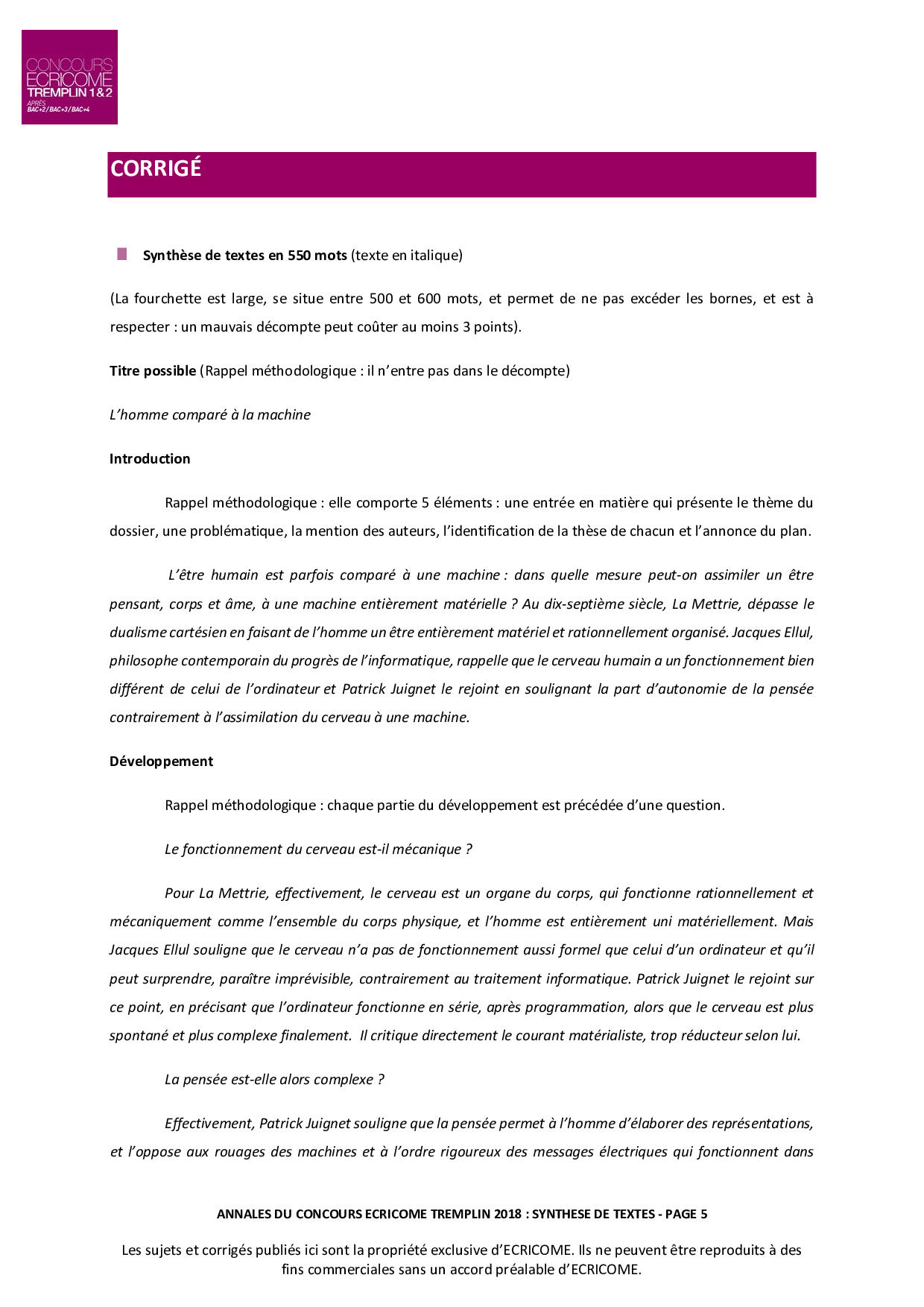 Corrigé Synthèse De Documents / 20. Exercices Sur La Synthèse  Analyse