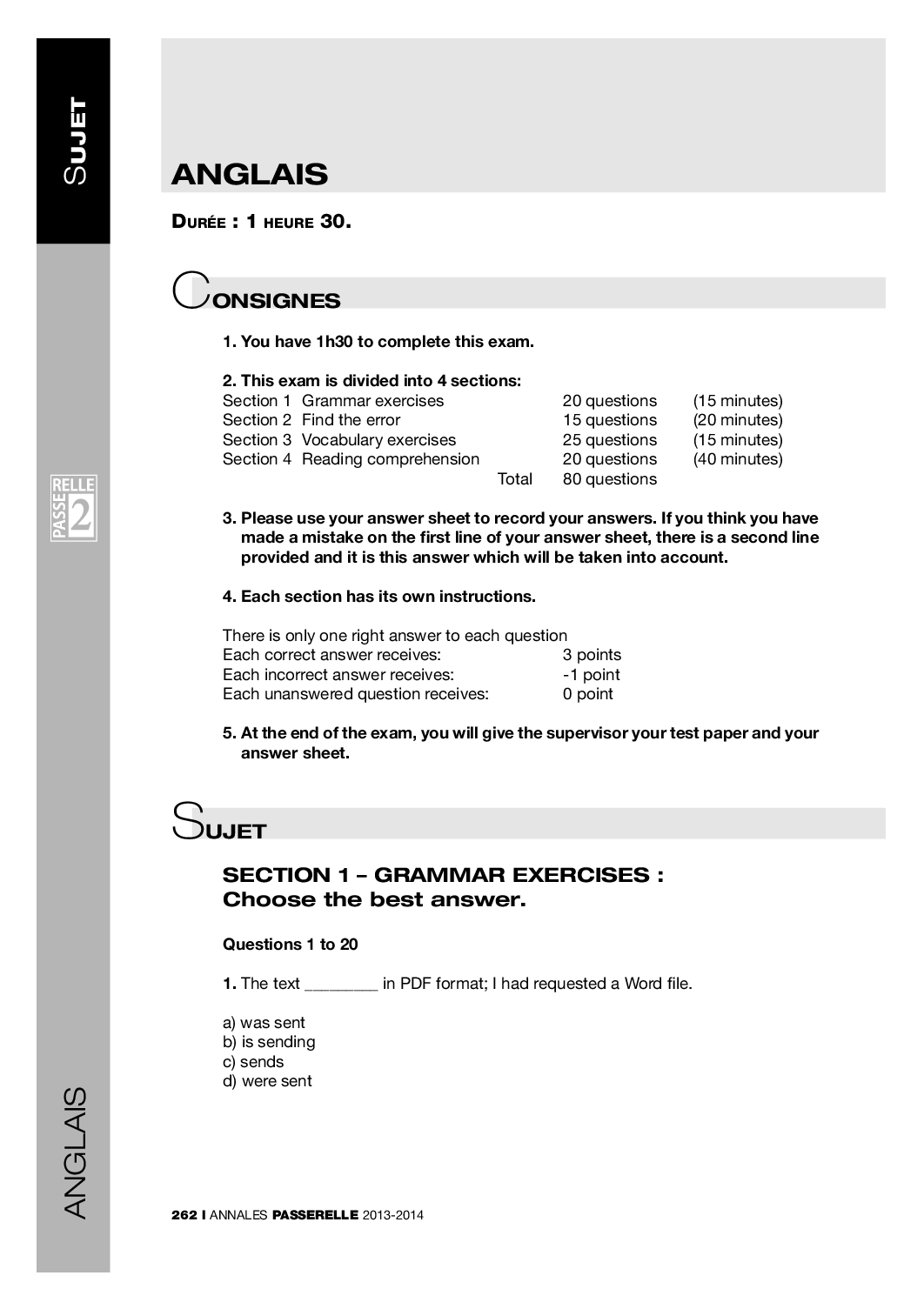 Concours Passerelle 2 2013 Anglais Sujet Alloschool