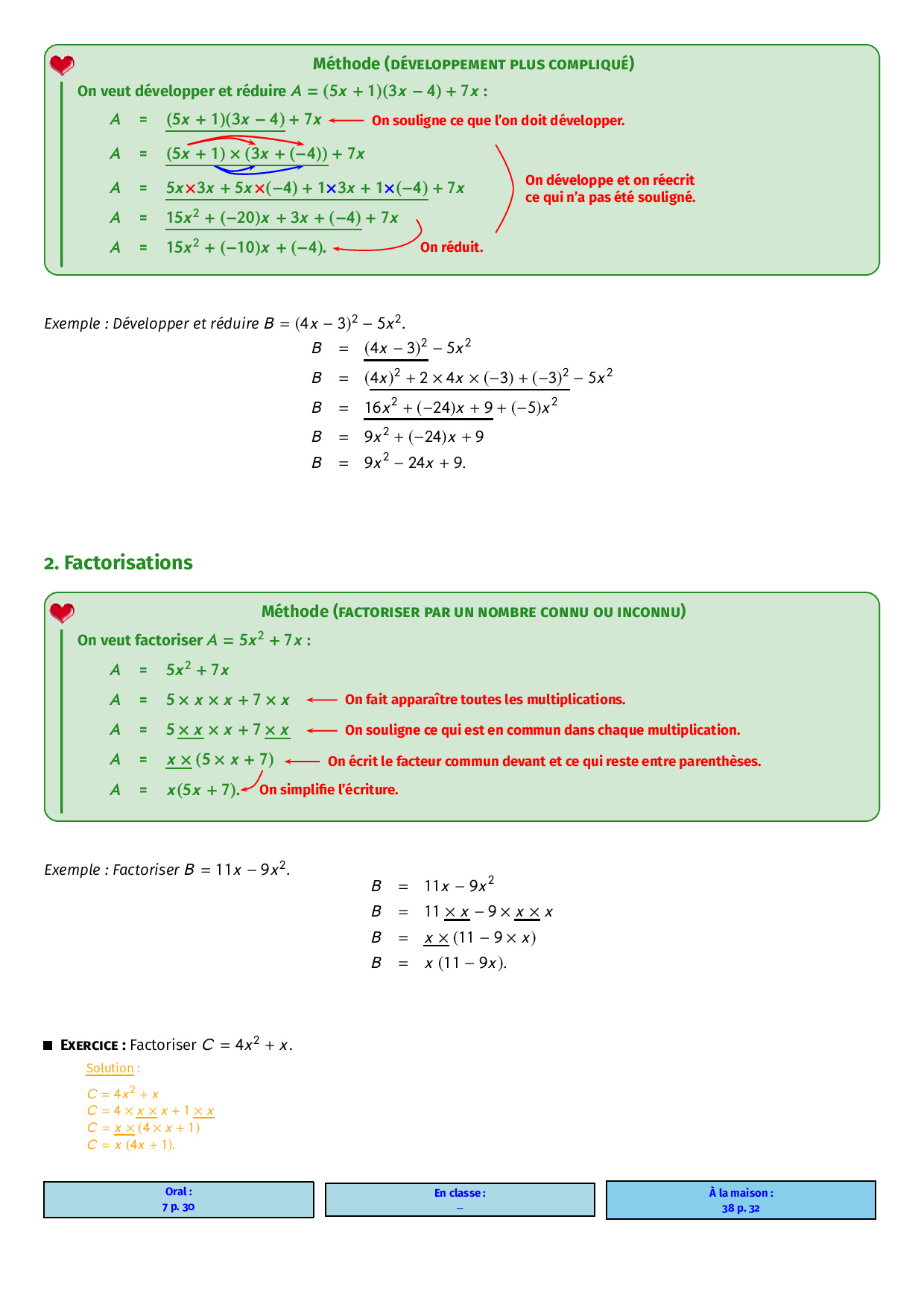 Calcul Littéral (Développement - Factorisation - Identités Remarquables ...